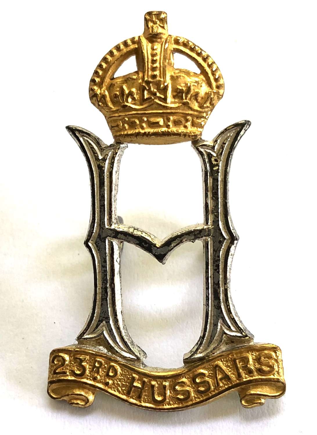 23rd Hussars war raised Officer's cap badge circa 1940-46.