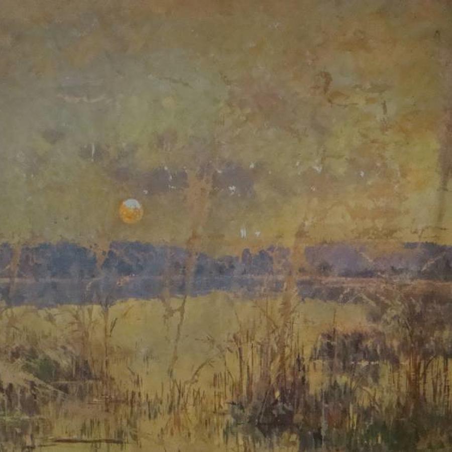 French `Marsh` Landscape Oil on Canvas