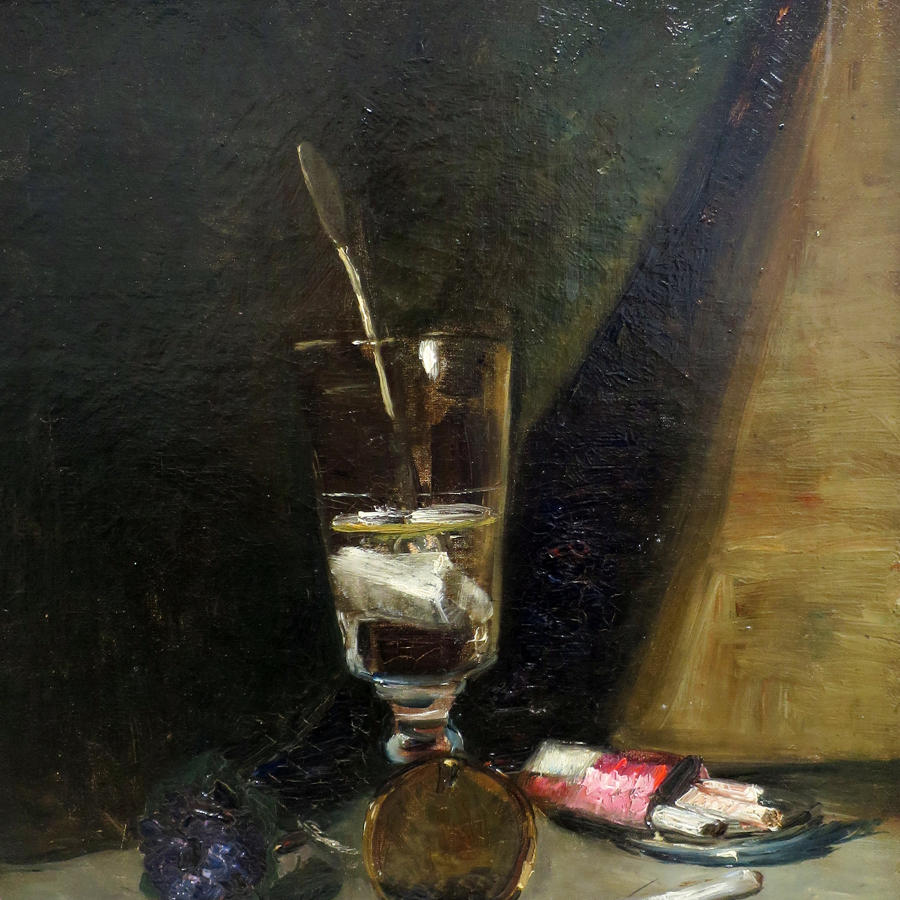 19th c French Still Life Painting of Absinthe Glass