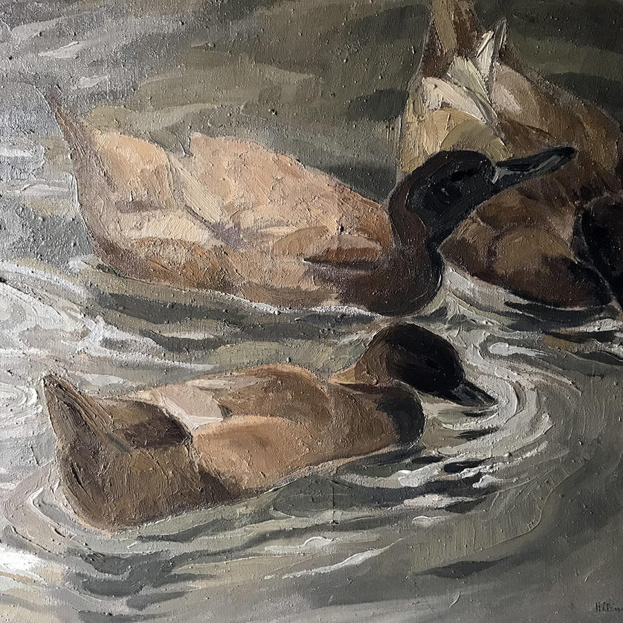 French 20th century Oil on Canvas of Wild Ducks