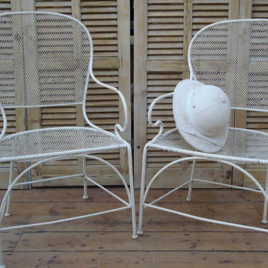 Pair of French Iron and wire mesh Chairs