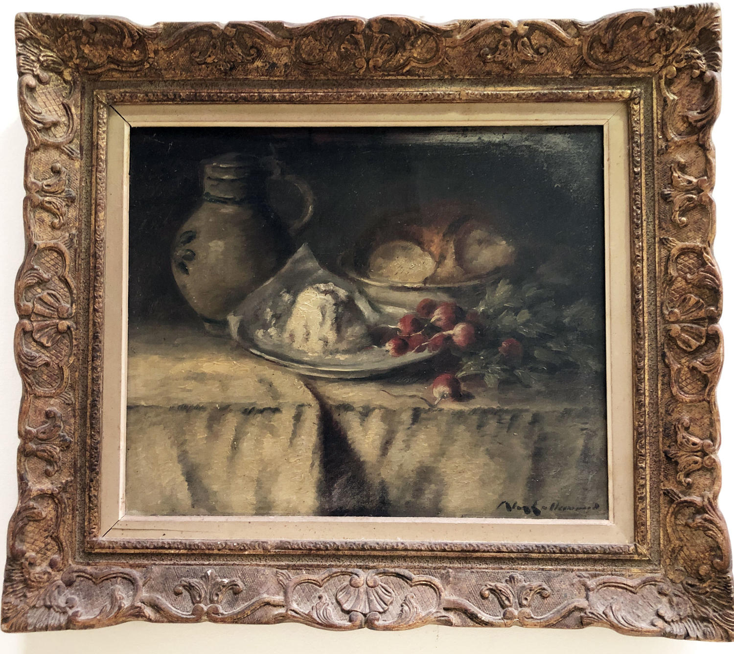 19th c French Still Life - oil on canvas with Radishes