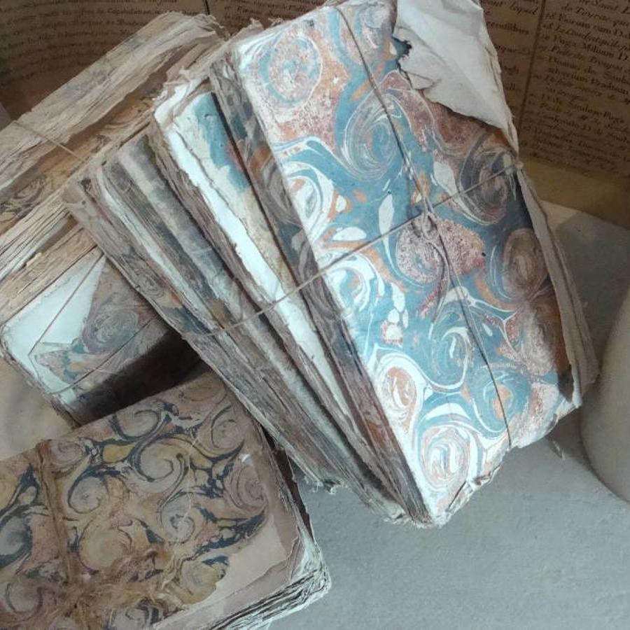 Small  18th c French Marblized Books in Bundles