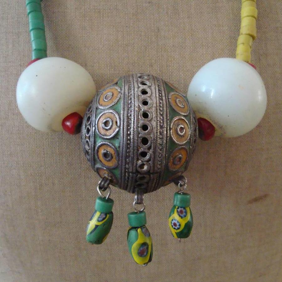 Green and Yellow beaded African 19th century Necklace