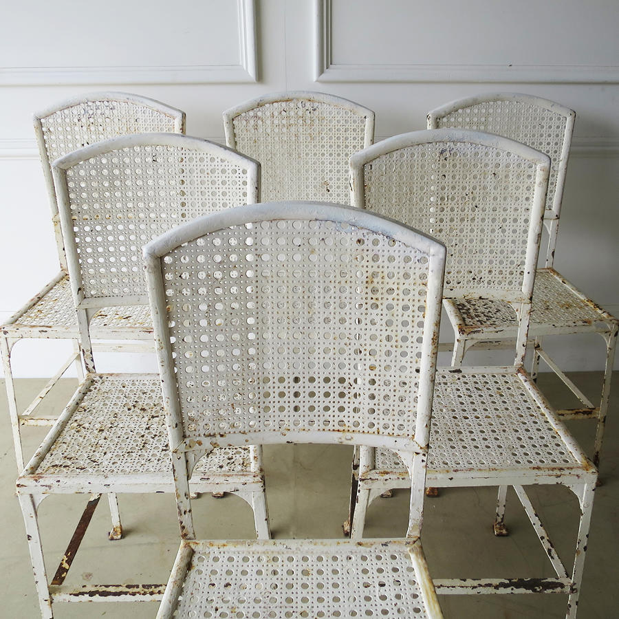 Set of 6 French Iron Garden Chairs - Circa 1930