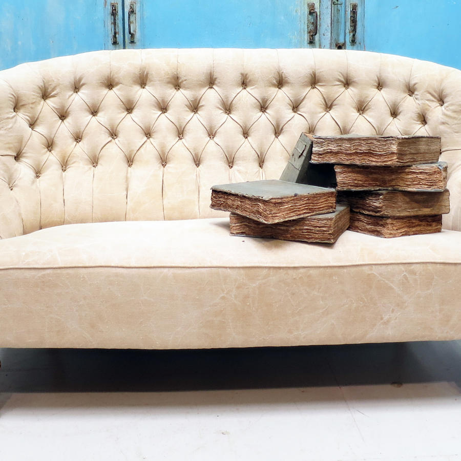 French Buttoned Sofa covered in old linen - circa 1930