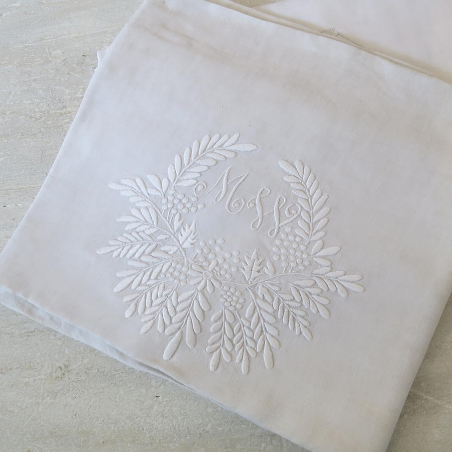 French Linen sheet Monogrammed `MW`