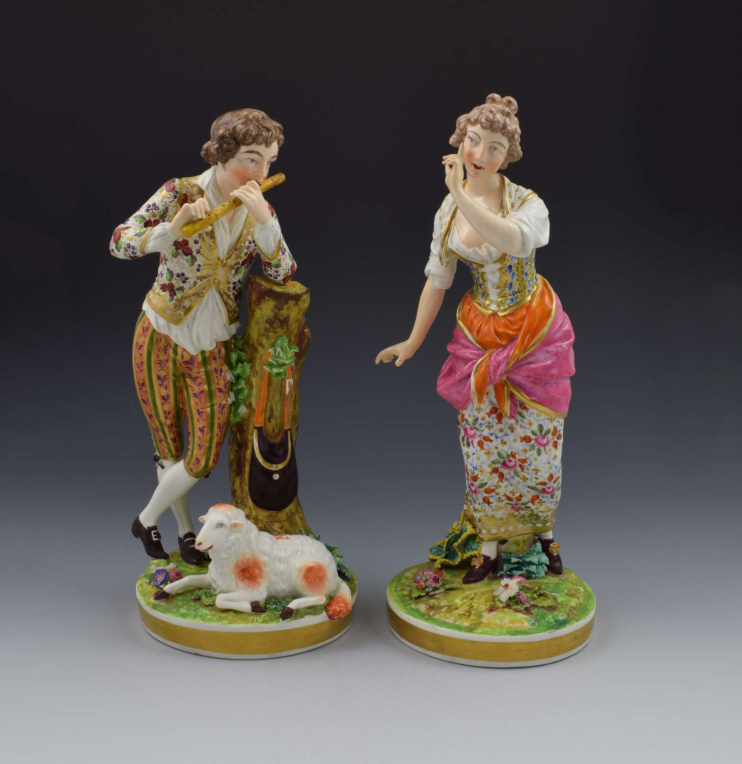 Large Pair Bloor Derby Porcelain Figures Shepherd & Shepherdess N369