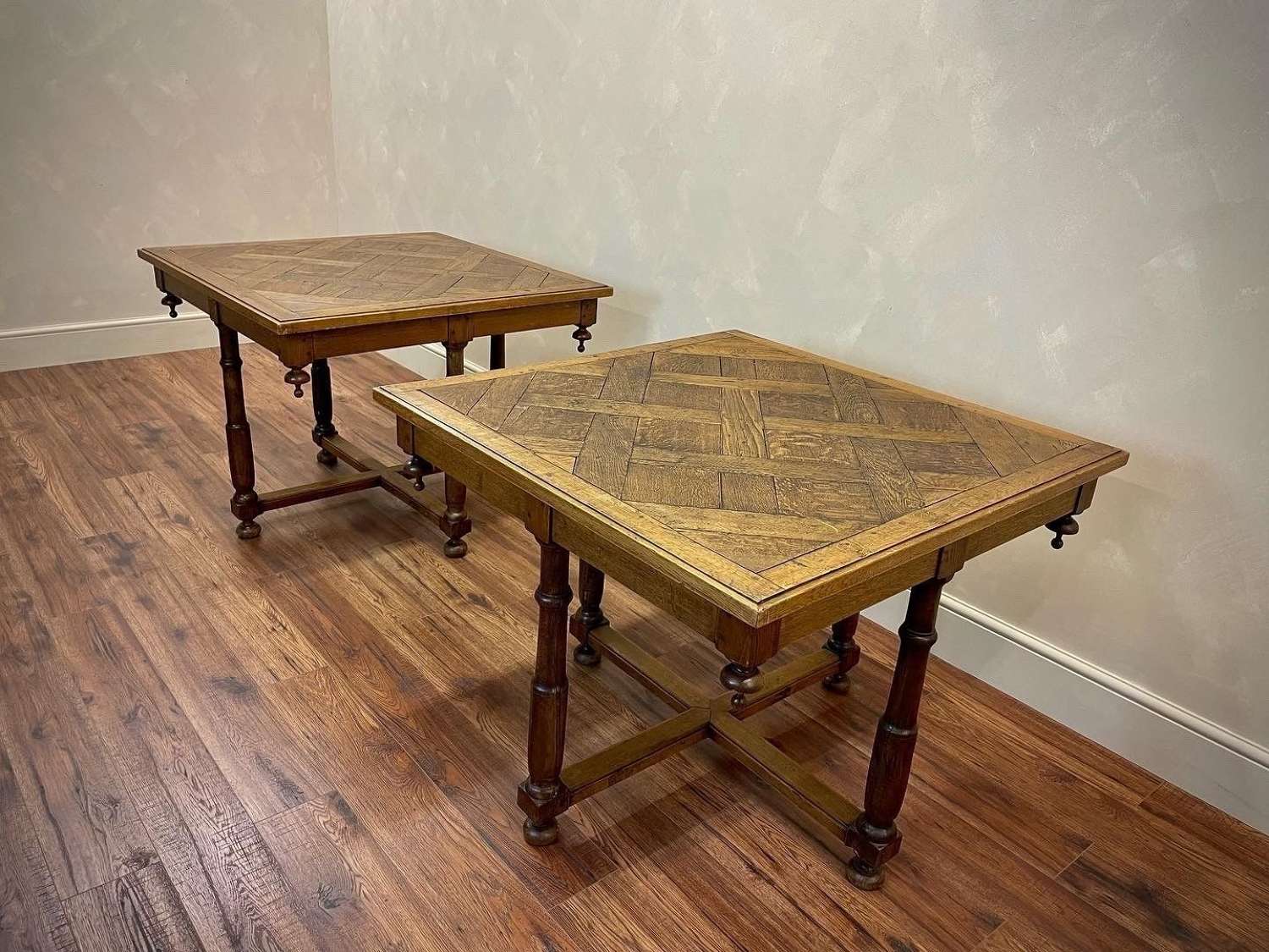 Pair c1900 French parquetry tables