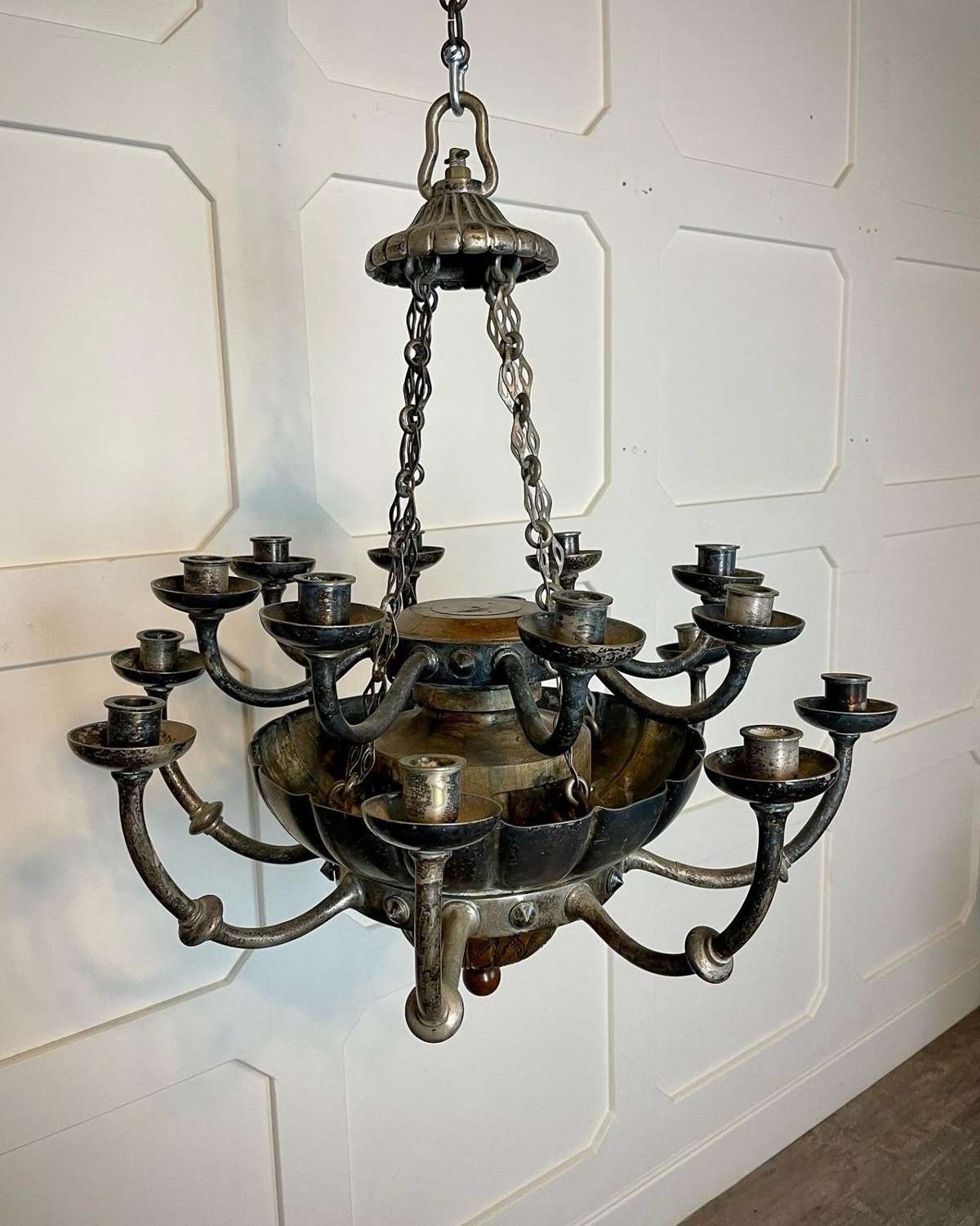 Silver plated 15 arm candelabra chandelier
