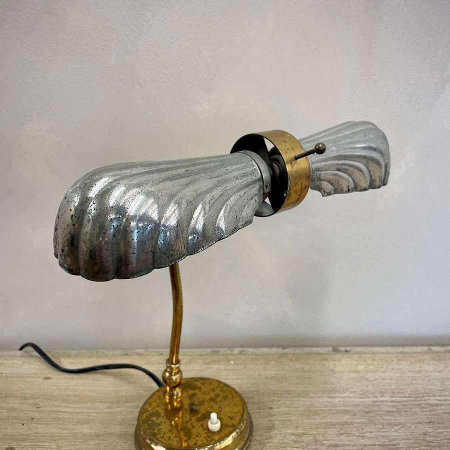 Deco twin headed table lamp with shell shades