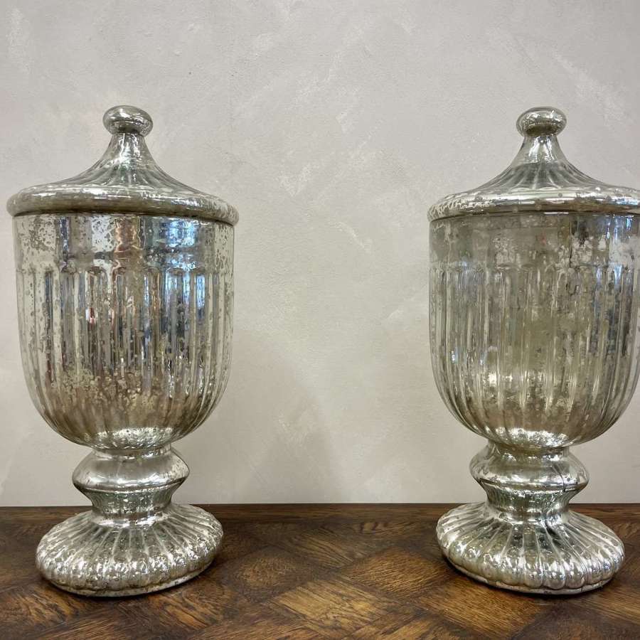 Large Scale Decorative Lidded Mercury Glass Style Urns