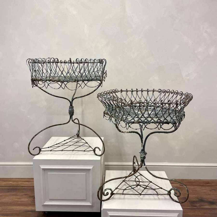 19th c Harlequin Pair of French Wire Planters 