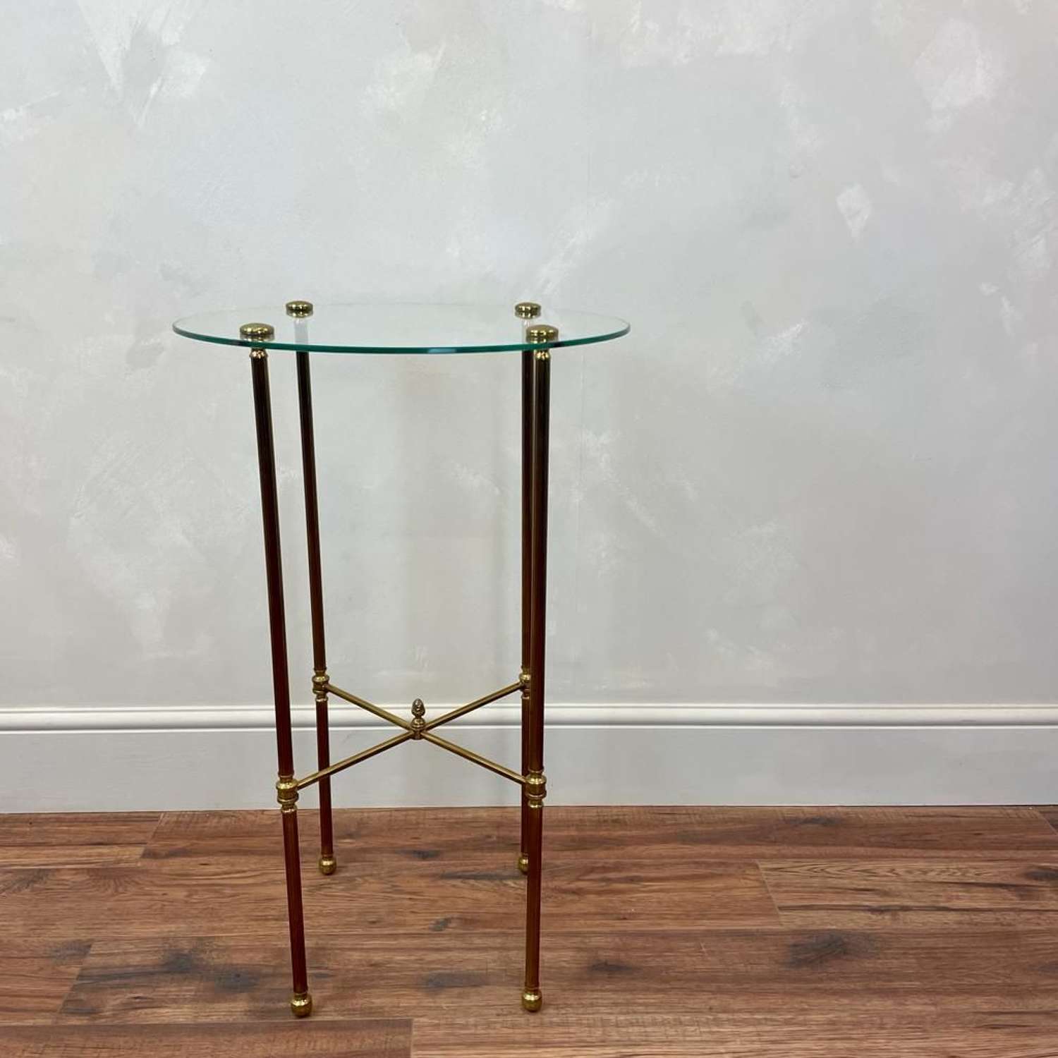 French Round Glass and Brass Lamp Table