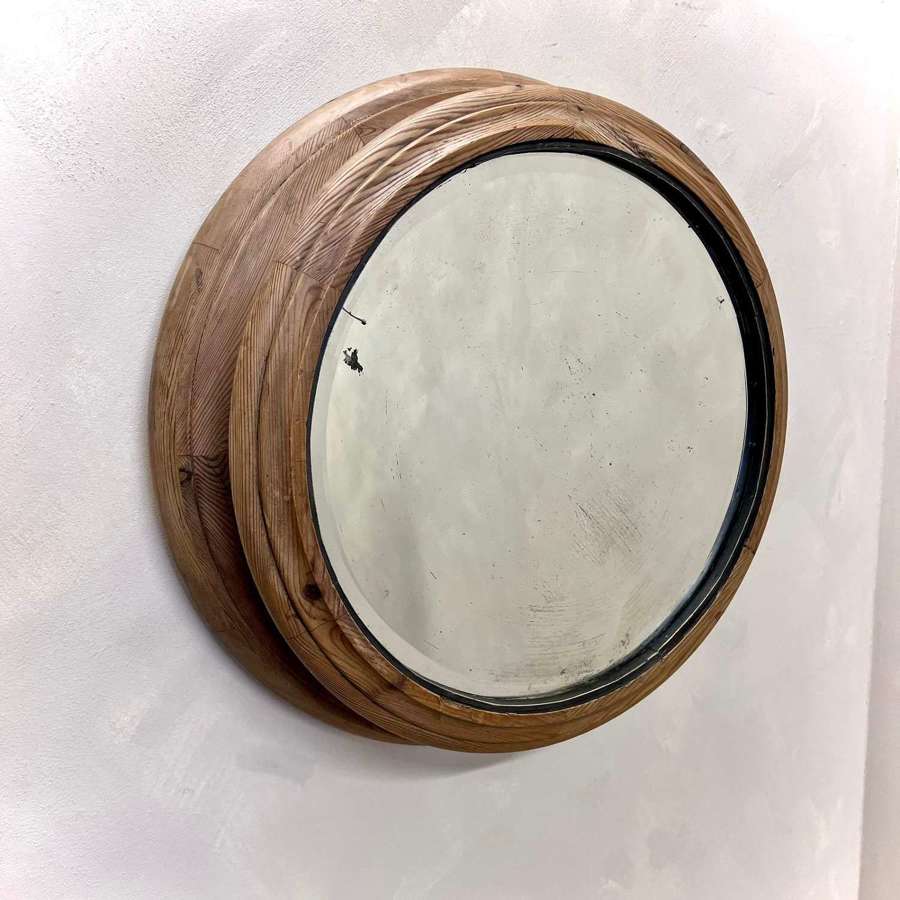 Large English Pine Round Carved Mirror c1910