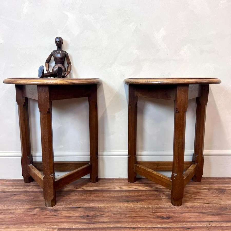 Pair of Oak Demi Lune Side Tables / Stands - Belgium circa 1930