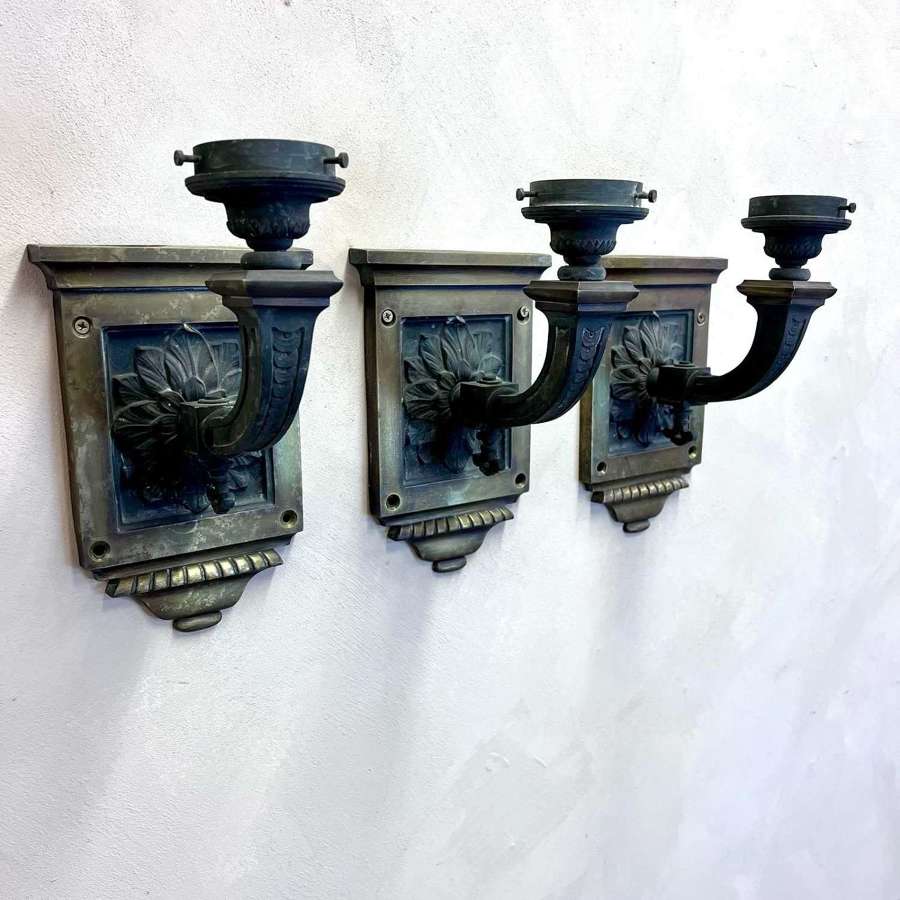 Set of 3 French Bronze and Brass Wall Lights