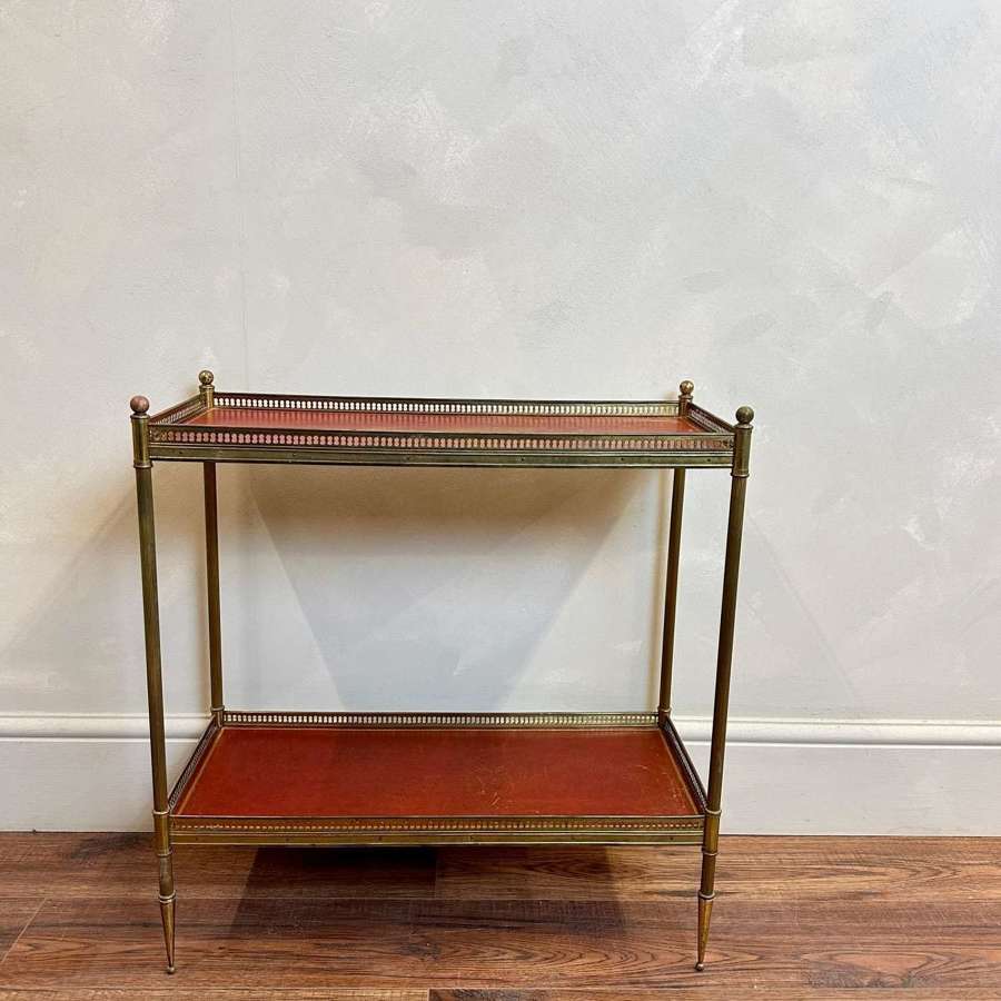 French Gilded Brass & Leather Side Table