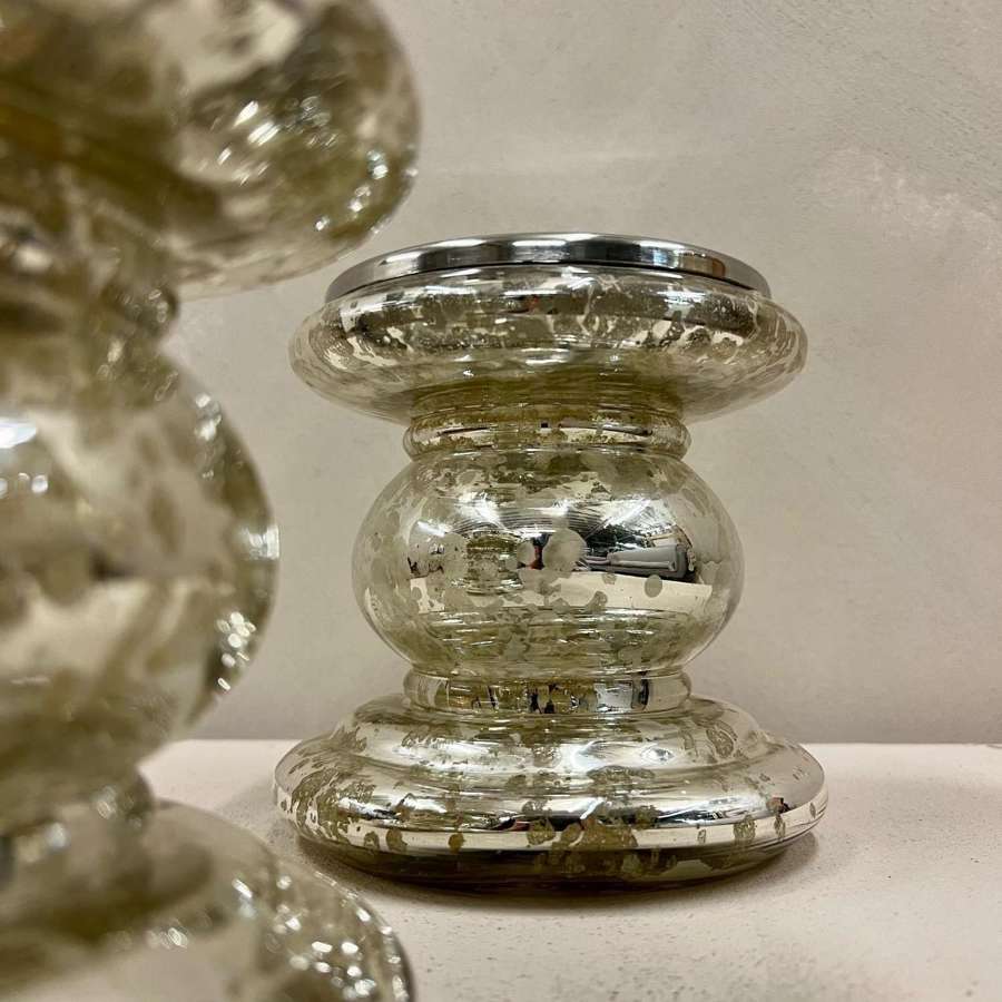 Pair of Silvered Glass Candle Stands