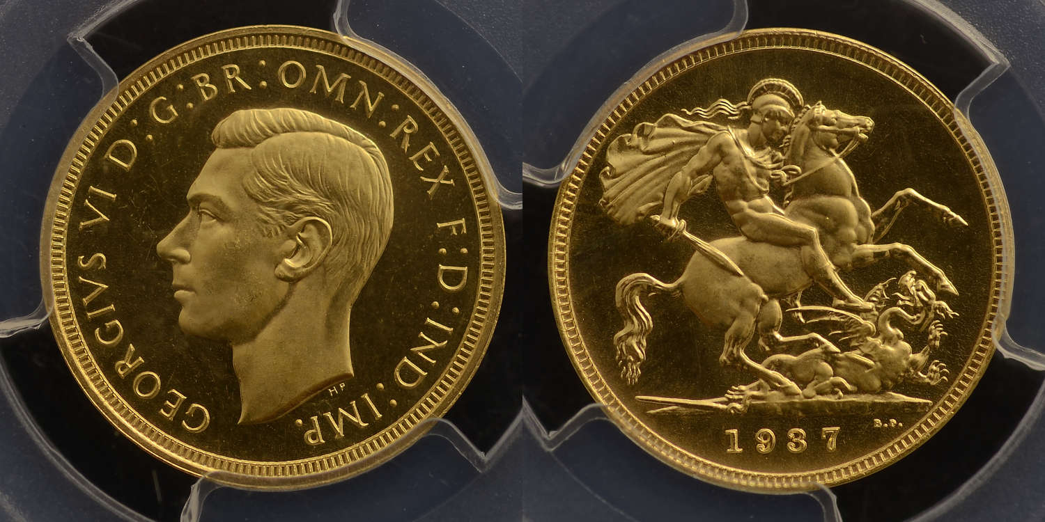 GEORGE VI, 1937 PROOF GOLD SOVEREIGN PR66 CAMEO