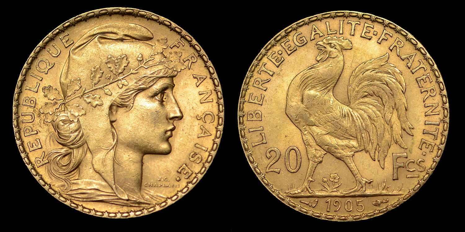 FRANCE, 1905 GOLD TWENTY FRANCS