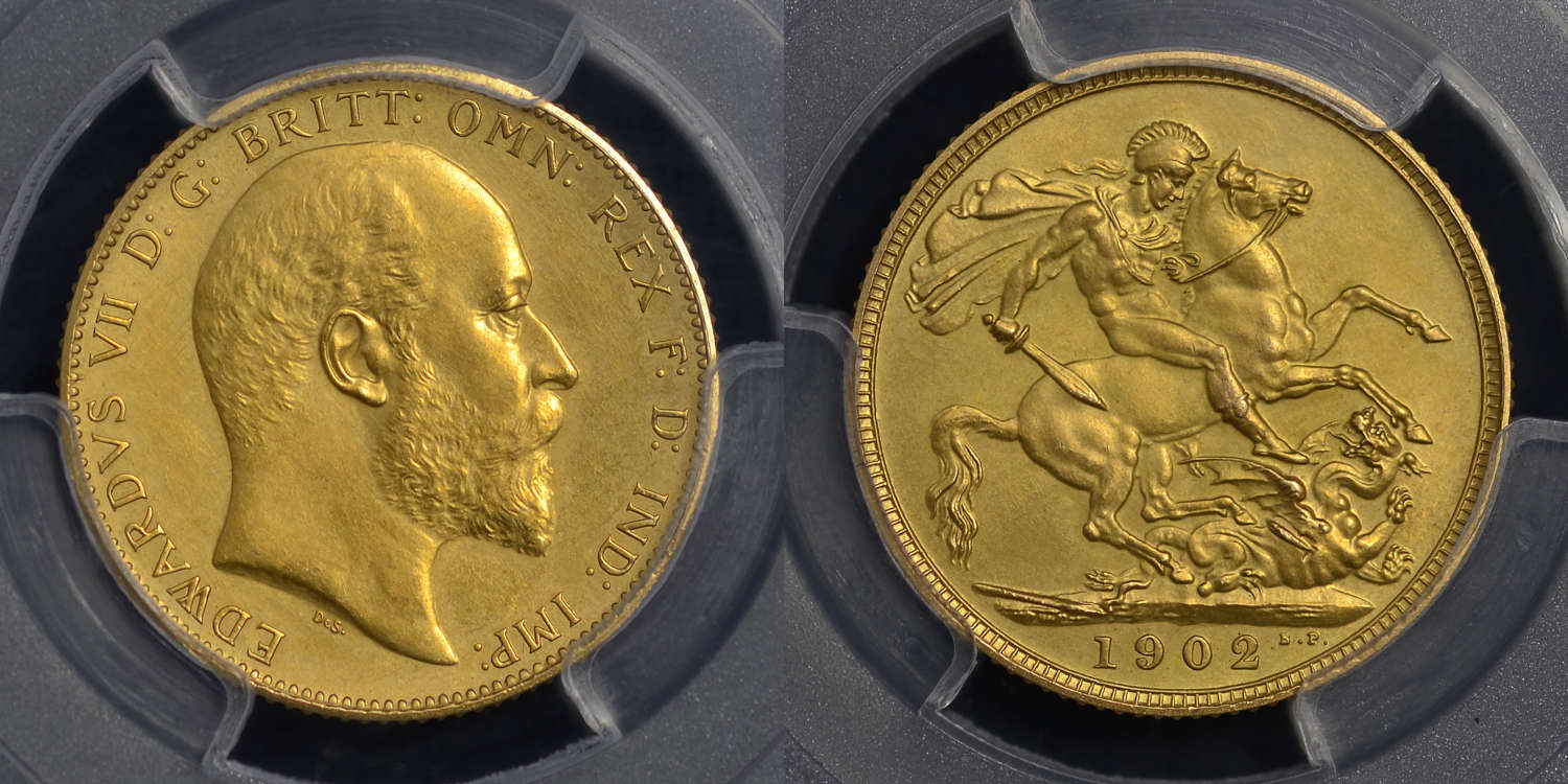 EDWARD VII 1902 GOLD MATT PROOF SOVEREIGN PR63