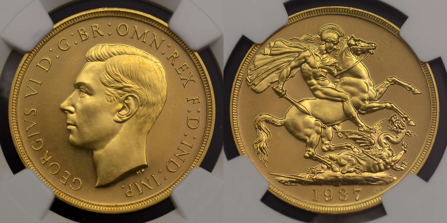 GEORGE VI, 1937 PROOF GOLD TWO POUNDS PF 63
