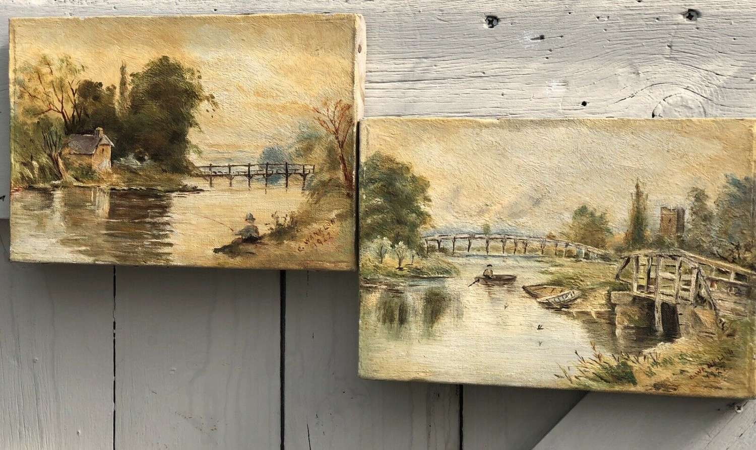 A Pair Of Country Landscape Scene Oil Paintings 1922 C.Wanklin