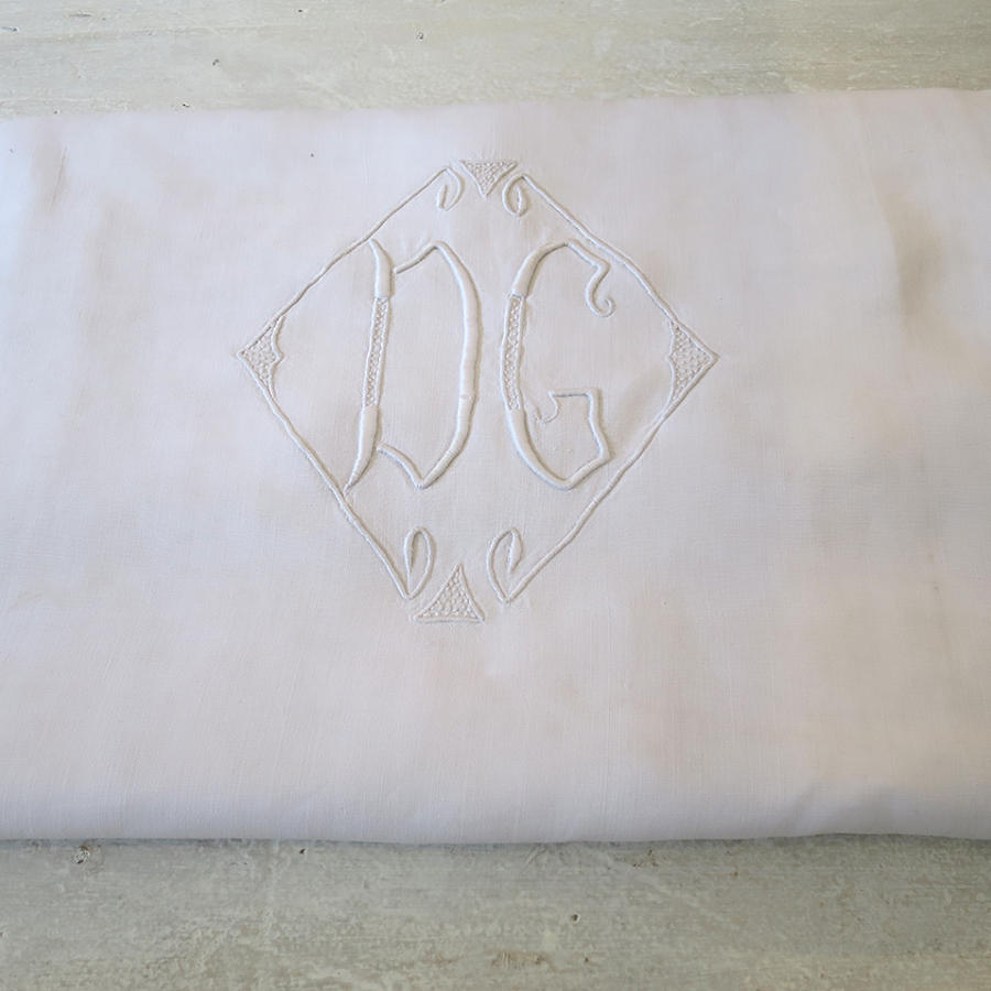 French Linen sheet Monogrammed `DG`